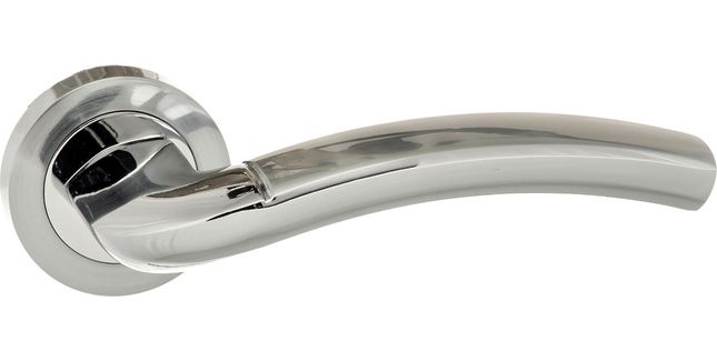 Eco Crest Satin Chrome/Polished Chrome Door Handle on Round Rose (Pair)