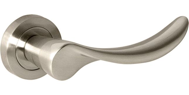 Mediterranean Malaga Satin Nickel Lever Door Handle on Round Rose (Pair)