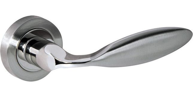 Mediterranean Ibiza Satin Nickel/Polished Nickel Door Handle on Round Rose (Pair)