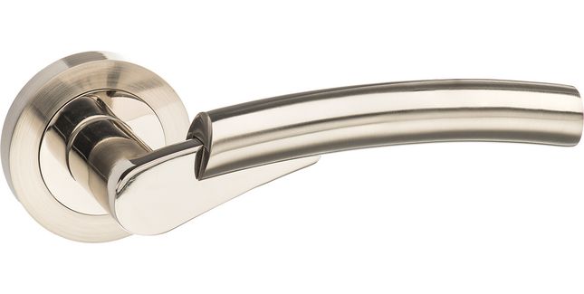 Mediterranean Messina Satin Nickel/Polished Nickel Door Handle on Round Rose (Pair)
