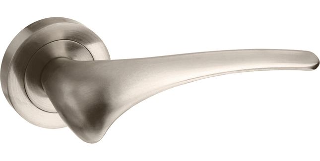 Mediterranean Marseille Satin Nickel Lever Door Handle on Round Rose (Pair)