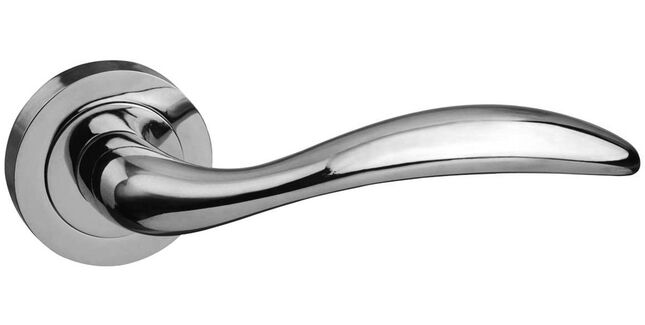 Mediterranean Ancon Polished Chrome Lever Door Handle on Round Rose (Pair)