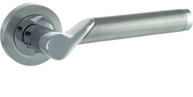 STATUS Hawaii Satin Chrome/Polished Chrome Lever Door Handle on Round Rose (Pair)