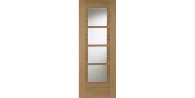 Mendes Pre-Finished Oak ISEO Deluxe Quarter Cut Central 4 Light Glazed Door