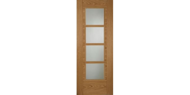 Mendes Pre-Finished Oak ISEO Crown Cut 4 Light Glazed FD30 Fire Door