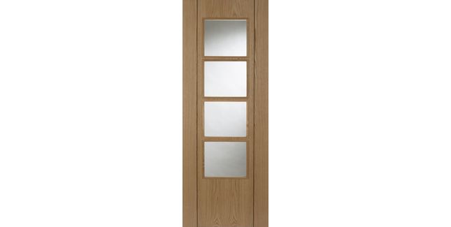 Mendes Pre-Finished Oak Vision 4 Light Clear Glazed FD30 Fire Door
