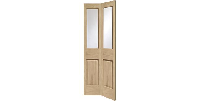 XL Joinery Malton Bi-fold 2no half leafs Internal Oak Door with Clear Bevelled Glass 1981 x 762 x 35mm  (78 X 30") Oak Finish