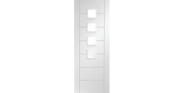 XL Joinery Palermo White Primed 7 Panel 4 Light Internal Door with Obscure Glass