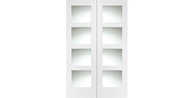 XL Joinery Shaker-Style Clear Glazed White Primed Door Pair