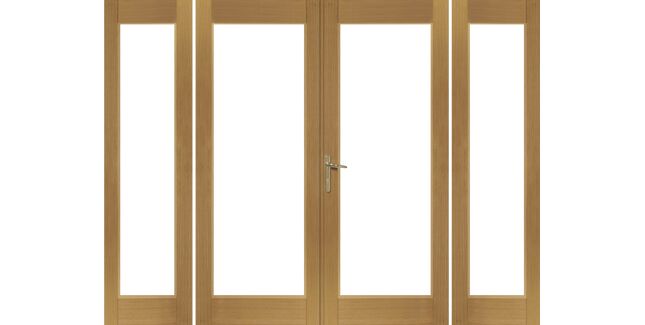 XL Joinery La Porte French Door in Pre-Finished External Oak Includes Sidelight Frame (Brass Hardware) Oak Finish