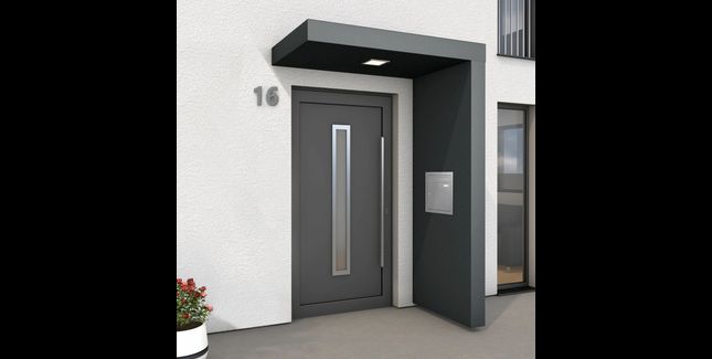Alumasc Skyline BS150 Aluminium Door Canopy With LED Downlight &amp; Mailbox - Anthracite Grey