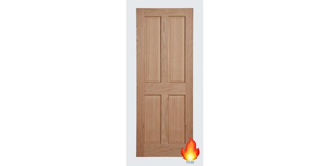 Unfinished Oak Victorian-Style 4 Panel FD30 Fire Door