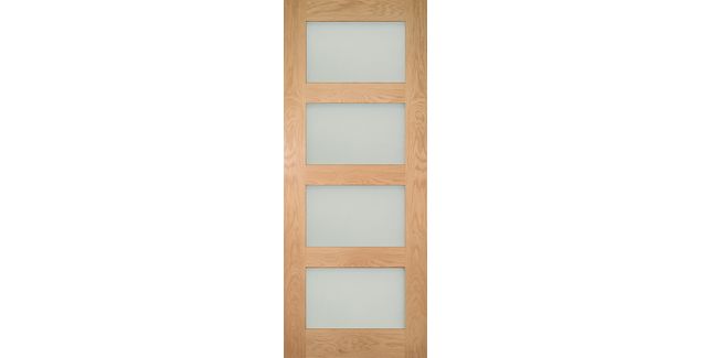 Deanta Coventry Modern Pre-Finished Oak 4 Light Frosted Glazed Internal Door