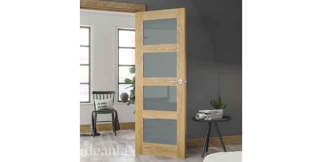 Deanta Coventry Modern Pre-Finished Oak 4 Light Frosted Glazed Internal Door