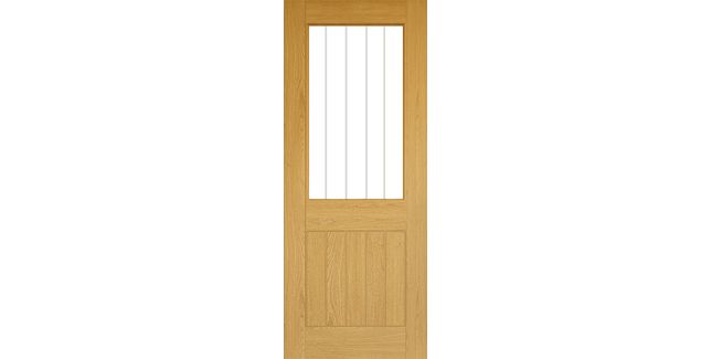 Deanta Ely Pre-Finished Oak 2 Panel V-Groove Glazed Internal Door