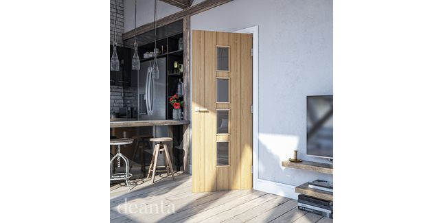 Deanta Galway Modern Unfinished Oak 4 Light Glazed Internal Door