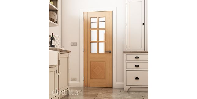 Deanta Kensington Diamond Panel Pre-Finished Oak 6 Light Glazed Internal Door