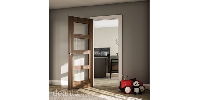 Deanta Coventry Pre-Finished Walnut 4 Light Glazed FD30 Fire Door