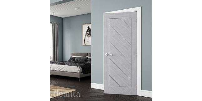 Deanta Torino Diagonal Panel Pre-Finished Light Grey Ash Internal Door