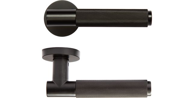 Deanta Sparta Matt Black Door Handle on Round Rose
