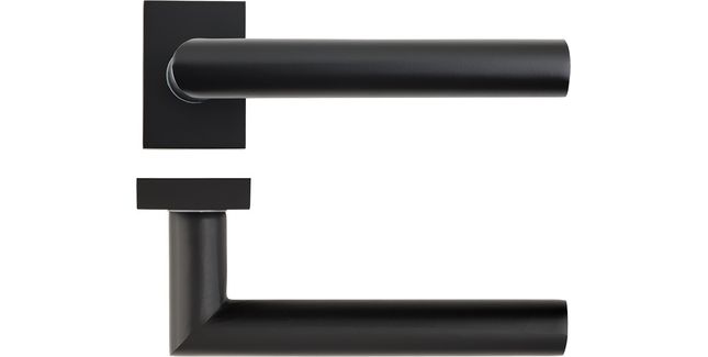 Deanta Ares Matt Black Urban Door Handle on Rectangle Rose
