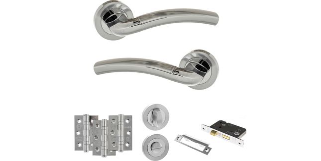 Eco Crest Door Handle Pack - Bathroom Set (Satin Chrome/Polished Chrome)