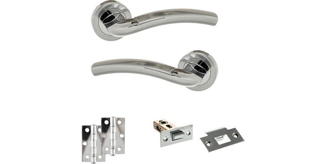 Eco Crest Door Handle Pack - Latch Set (Satin Chrome/Polished Chrome)