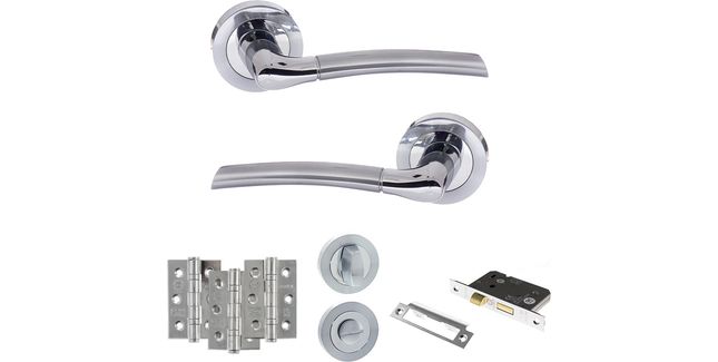 Eco Swell Door Handle Pack - Bathroom Set (Satin Chrome/Polished Chrome)