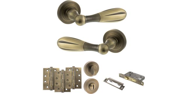 Old English Cambridge Door Handle Pack - Bathroom Set (Matt Antique Brass)