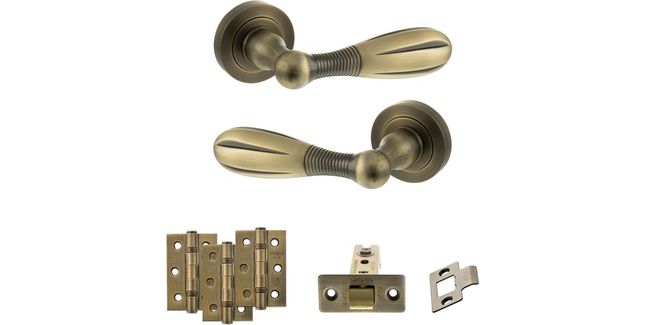 Old English Cambridge Door Handle Pack - Latch Set (Matt Antique Brass)