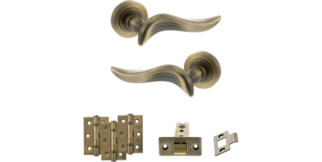 Old English Oxford Door Handle Pack - Latch Set (Matt Antique Brass)