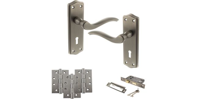 Old English Warwick Door Handle Pack - 3 Lever Lock Set