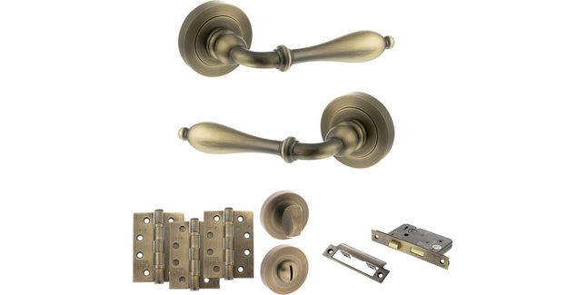 Old English Wrexham Door Handle Pack - Bathroom Set (Matt Antique Brass)
