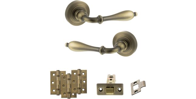 Old English Wrexham Door Handle Pack - Latch Set (Matt Antique Brass)