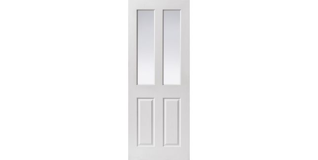 JB Kind Canterbury Grained Primed 2 Light Clear Glazed Glass Internal Door
