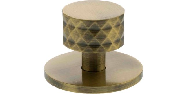 Millhouse Brass Chrysler Diamond Round Cabinet Knob Handle on Backplate