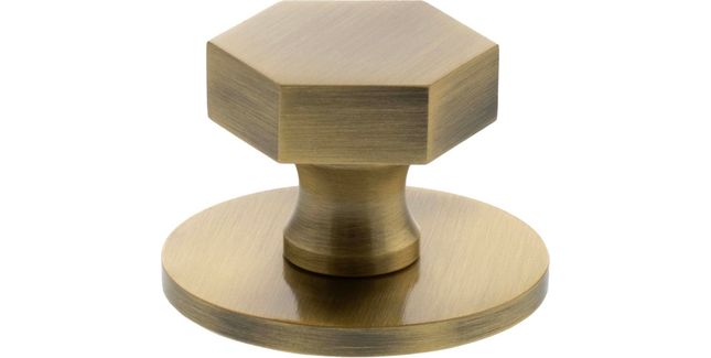 Millhouse Brass Pennington Hexagonal Cabinet Knob Handle on Backplate