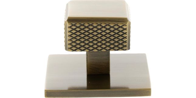 Millhouse Brass Eiffel Knurled Square Cabinet Knob Handle on Backplate