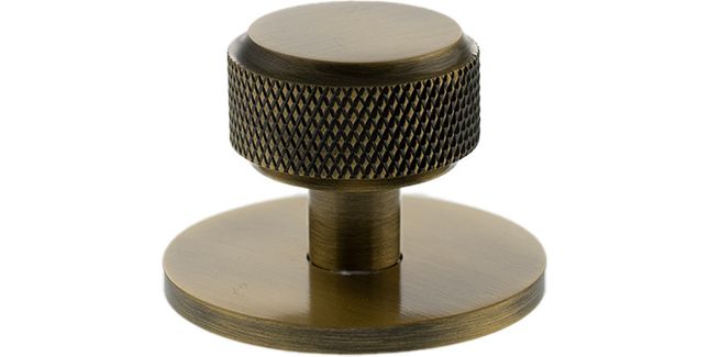 Millhouse Brass Eiffel Knurled Round Cabinet Knob Handle on Backplate